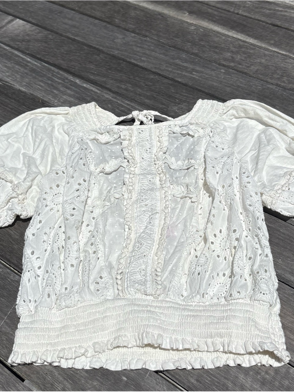 White Eyelet Puff Sleeve Blouse - Brand Unspecified